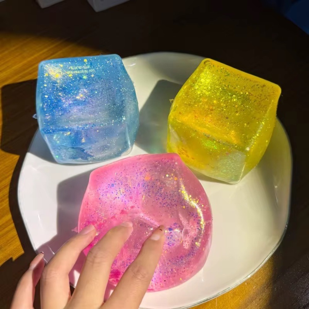 ONE XL Maltose Filled Squishy Cube Glitter Sensory Fidget Toy Random Color